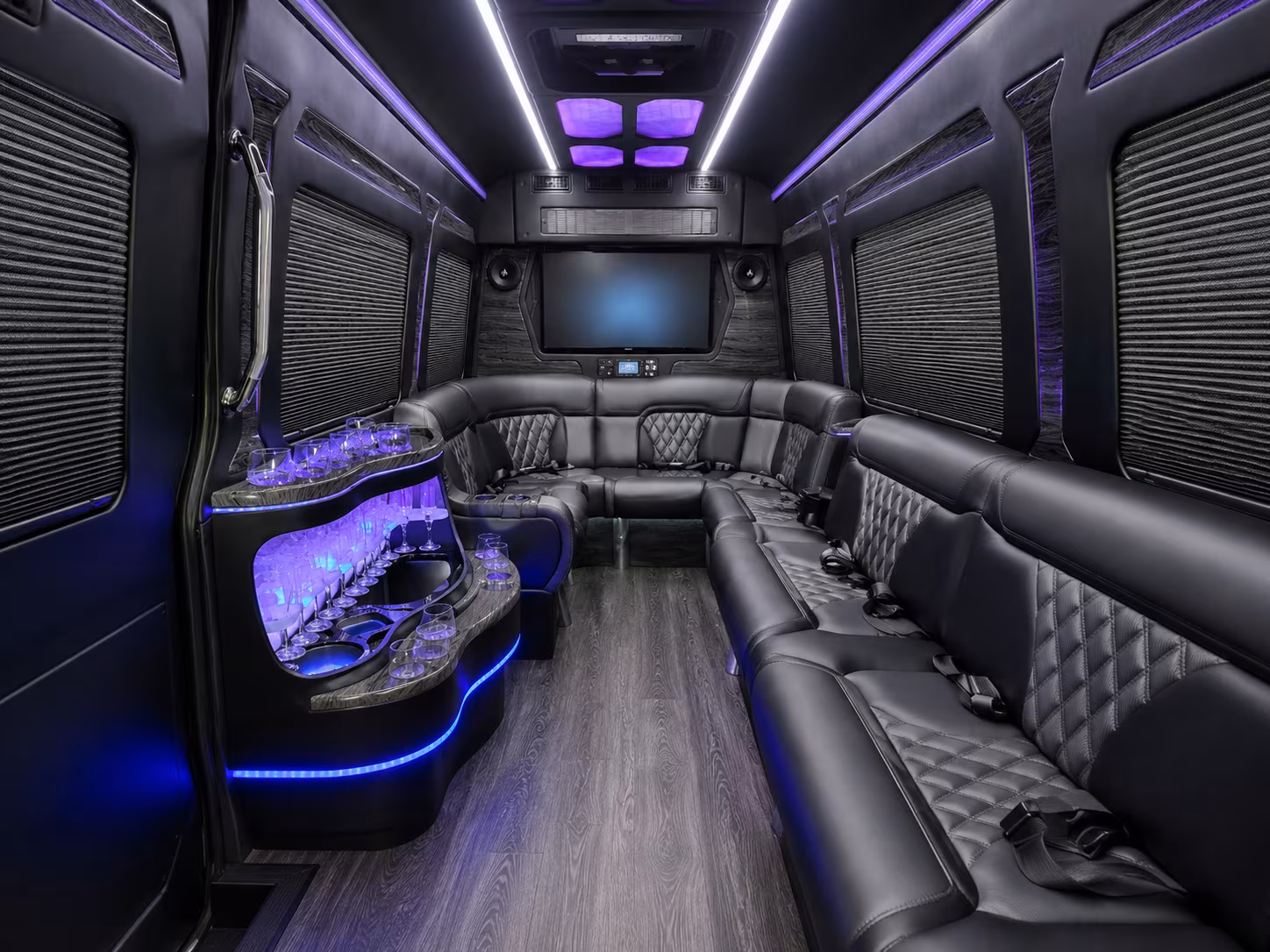 goodyear 15 passenger party bus inside